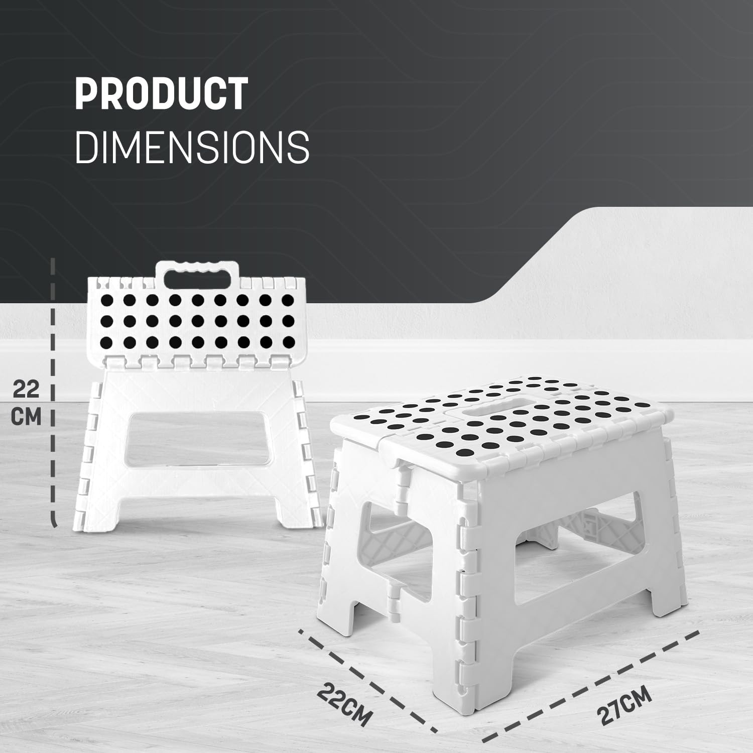 KEPLIN 9 Inch Heavy Duty Folding Step Stool - 150kg Capacity | White Plastic 2