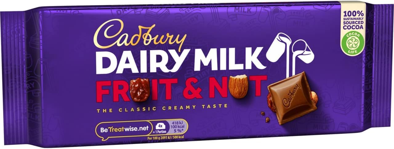 Cadbury Dairy Milk Fruit & Nut Bar, Milk Chocolate with Raisins and Almonds, 180g 3
