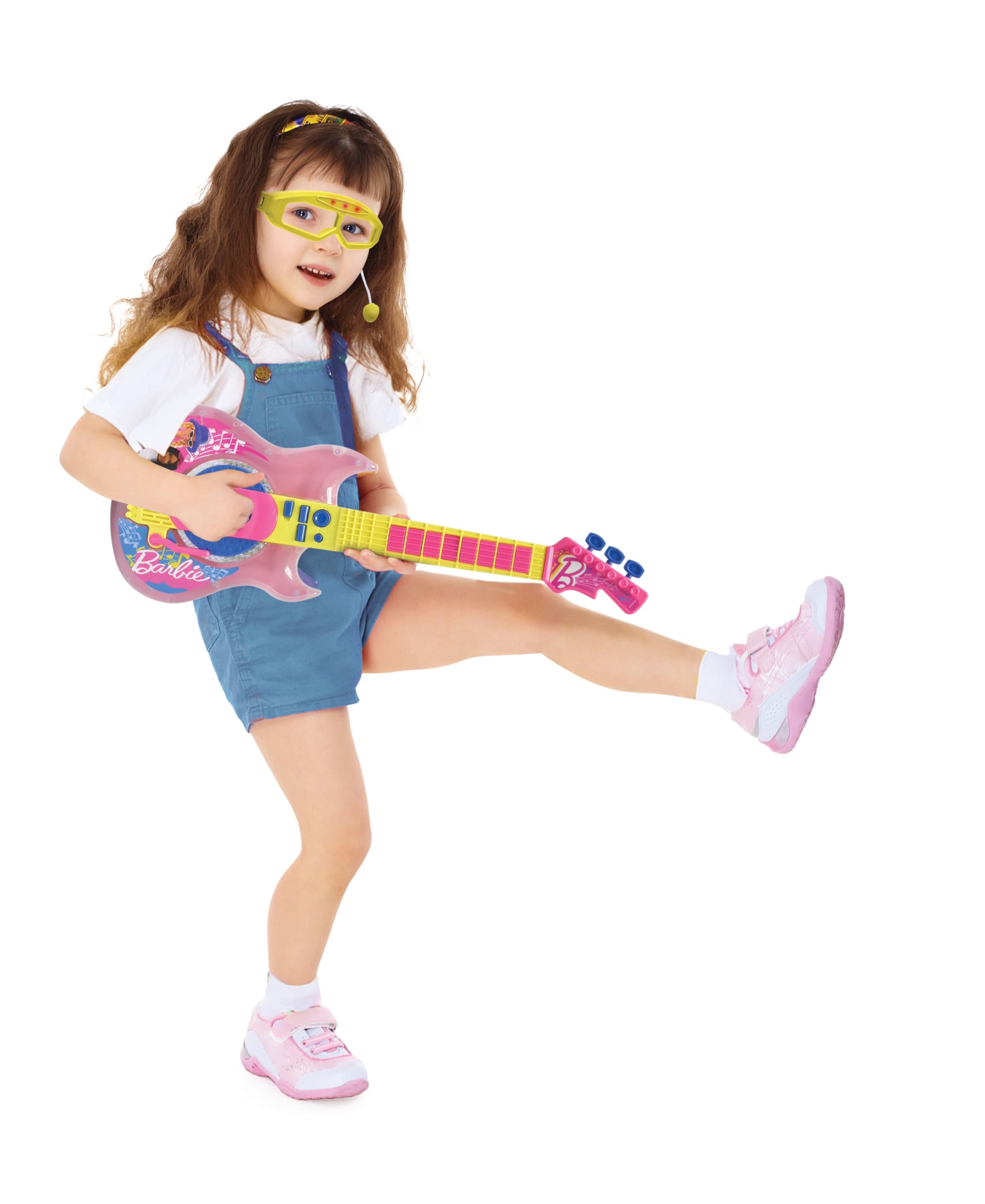 Barbie Electronic Guitar with Microphone & Glasses - 2 Play Modes, Light Effects, Pink/Yellow