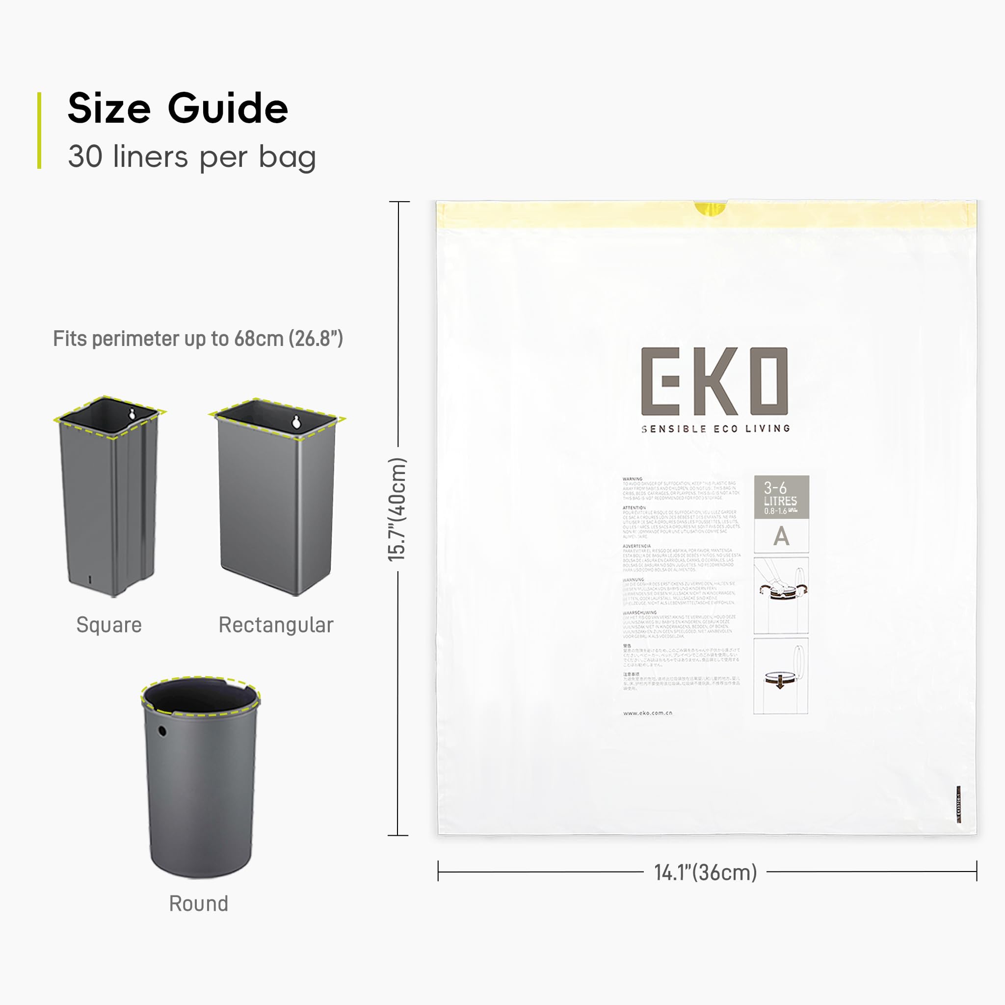 EKO - Extra Strong Heavy Duty Bin Liners 3-6L - White Trash Bags