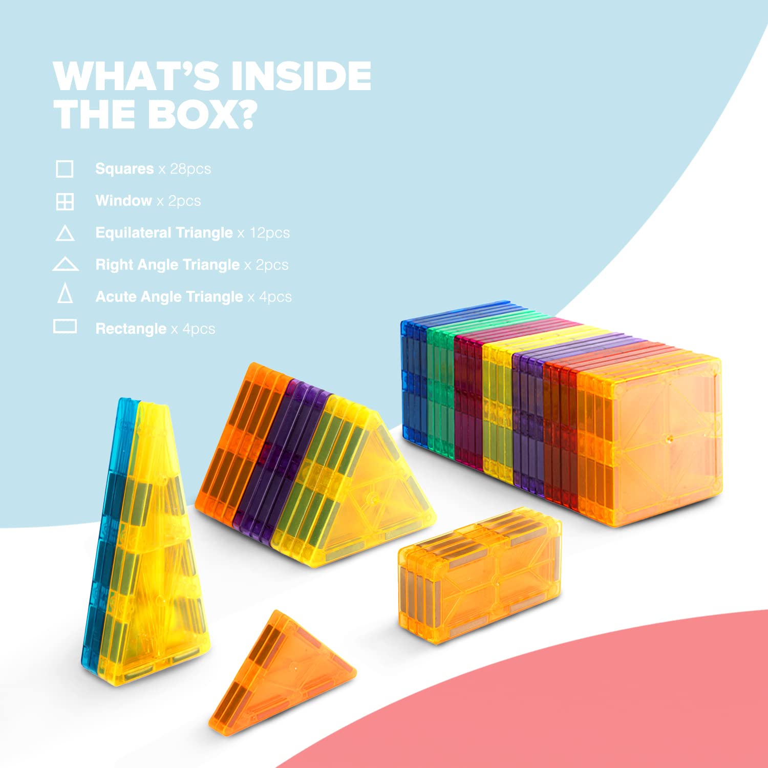 kidoola 53pc Magnetic Building Block Set - Educational STEM Toy for Kids 3+