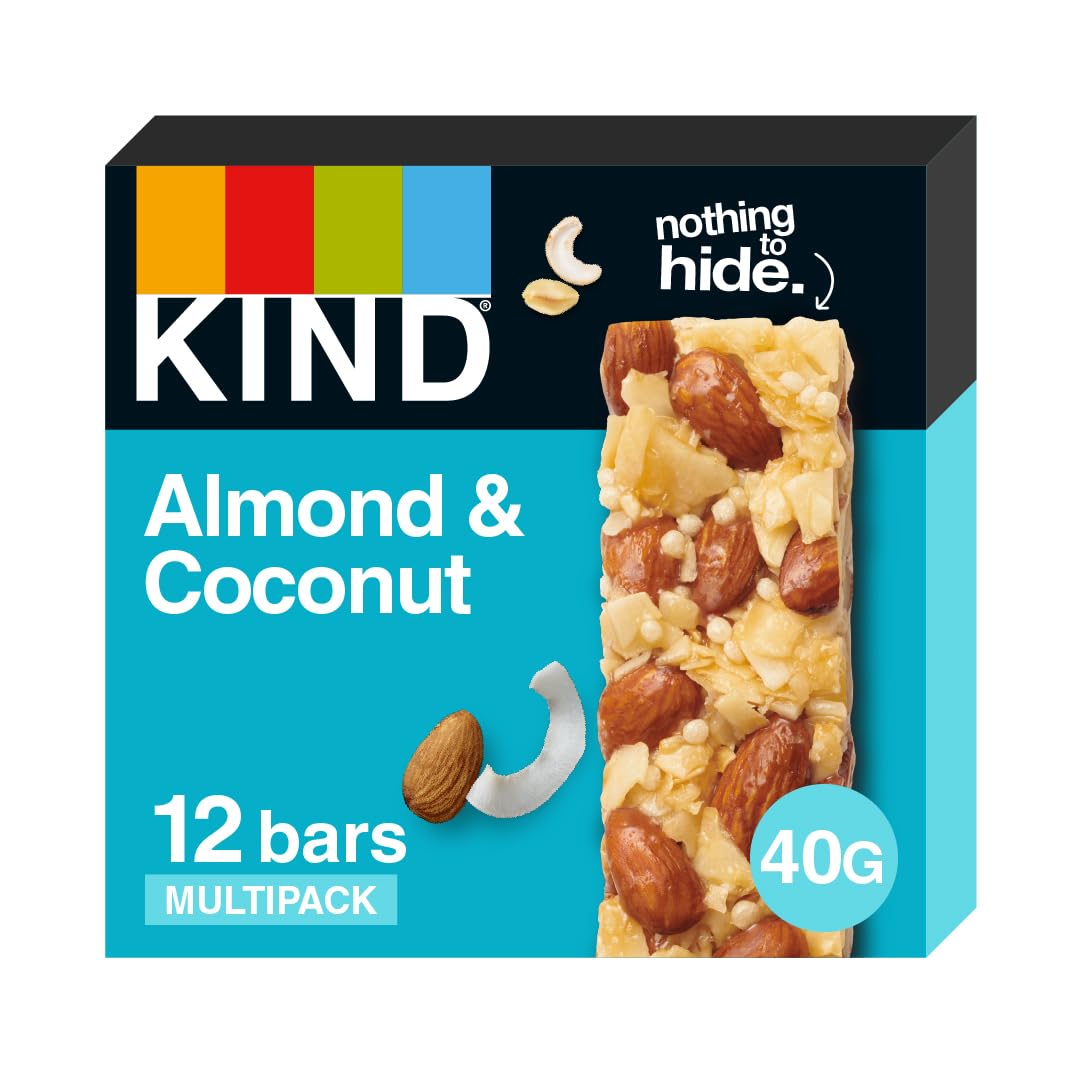KIND - Almond & Coconut Gluten Free Snack Bars, High Fibre, No Artificial Ingredients, Multipack 12 x 40g