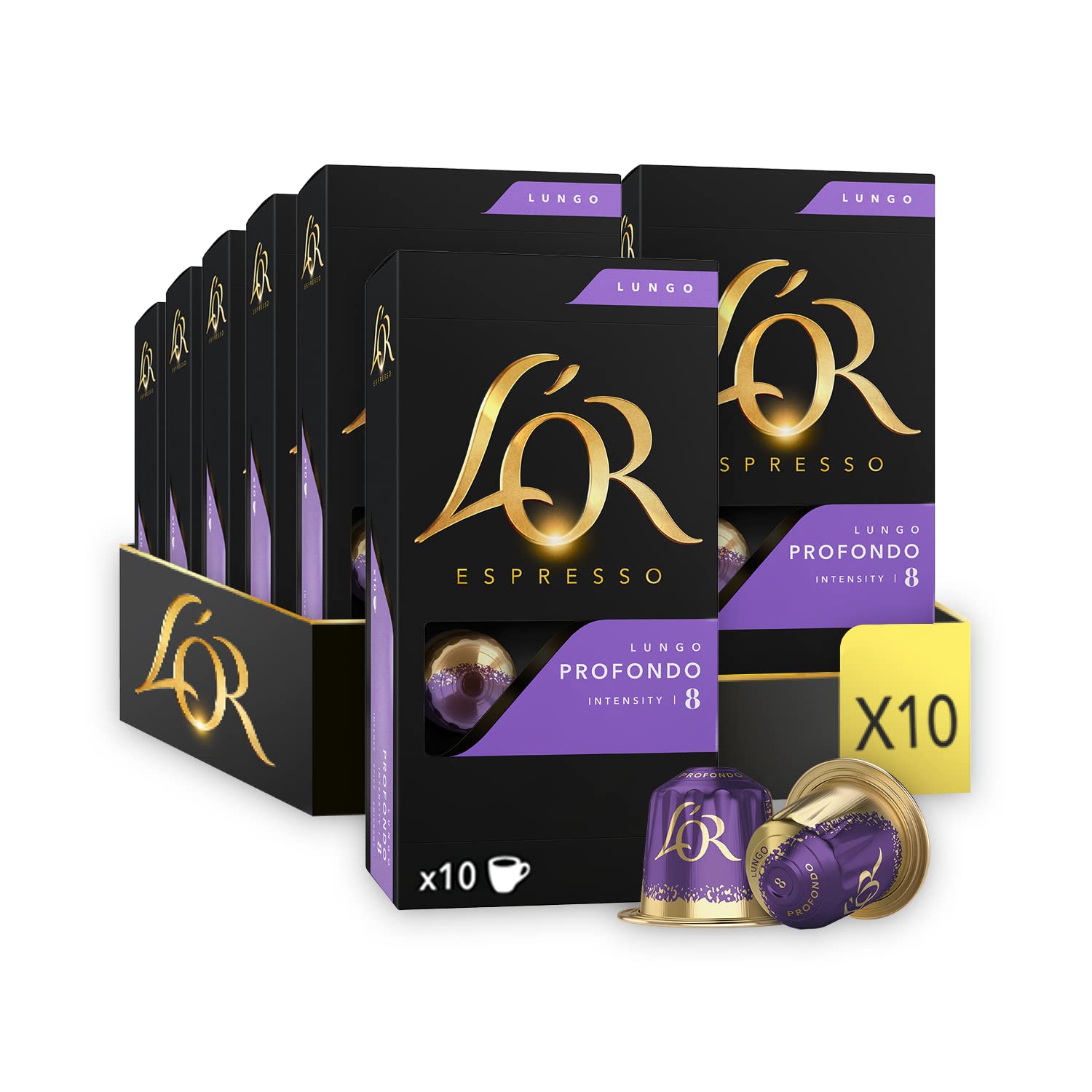 L'OR Espresso Lungo Profondo Coffee Pods x10 Intensity 8 - Compatible with Nespresso Machines