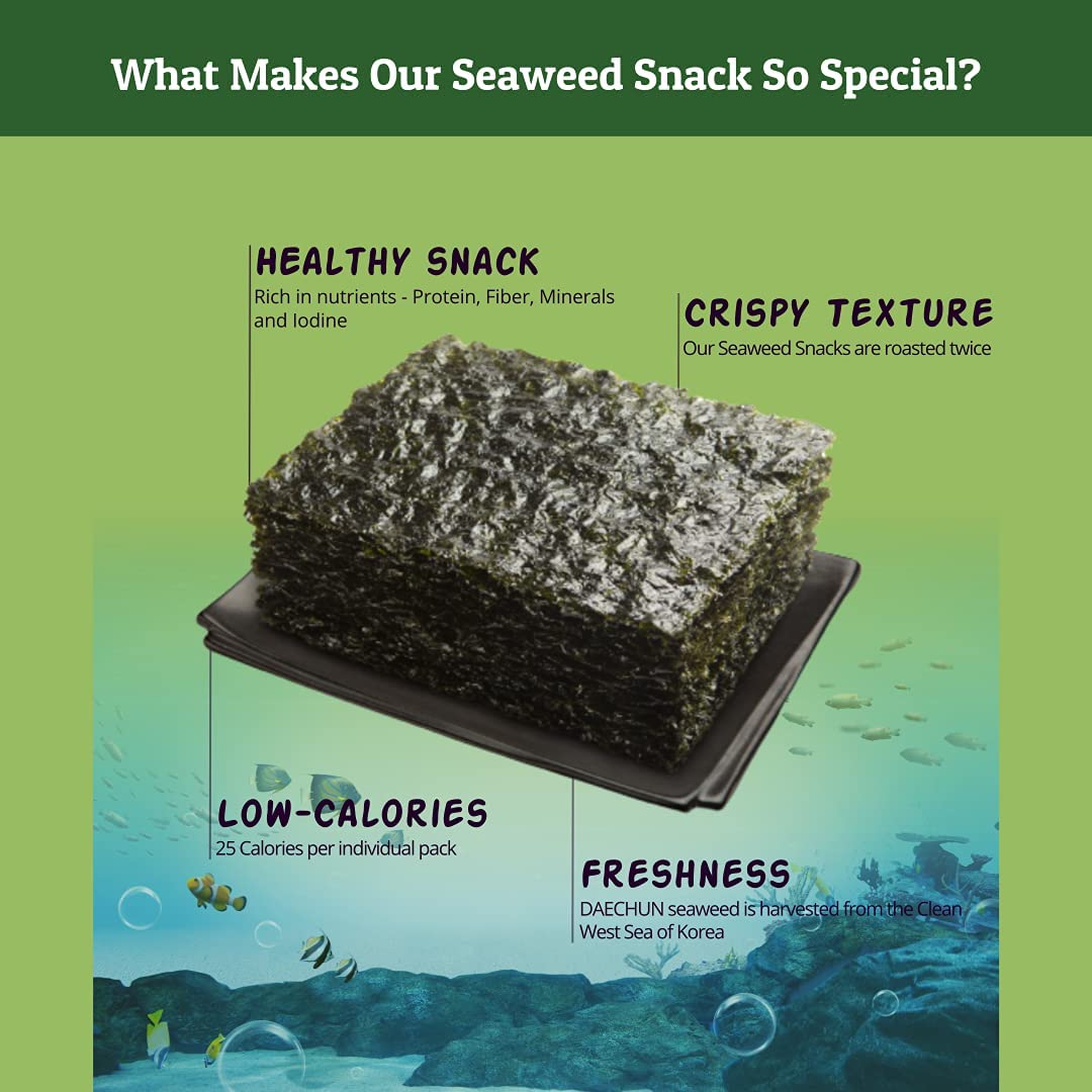 Daechun Choi's 1 Sea Salt & Green Tea Powder Seaweed Snack (Pack of 20) - Korean Roasted Seaweed 3