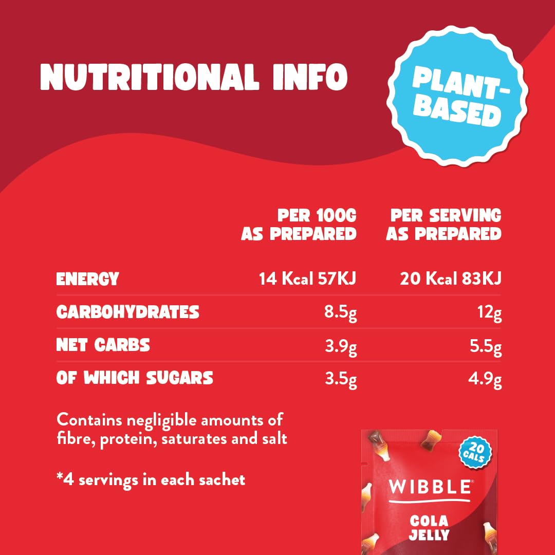 Wibble Cola Natural Jelly Crystals, Plant-Based Low Sugar Quick Set Jelly Powder, 12 Pack 3