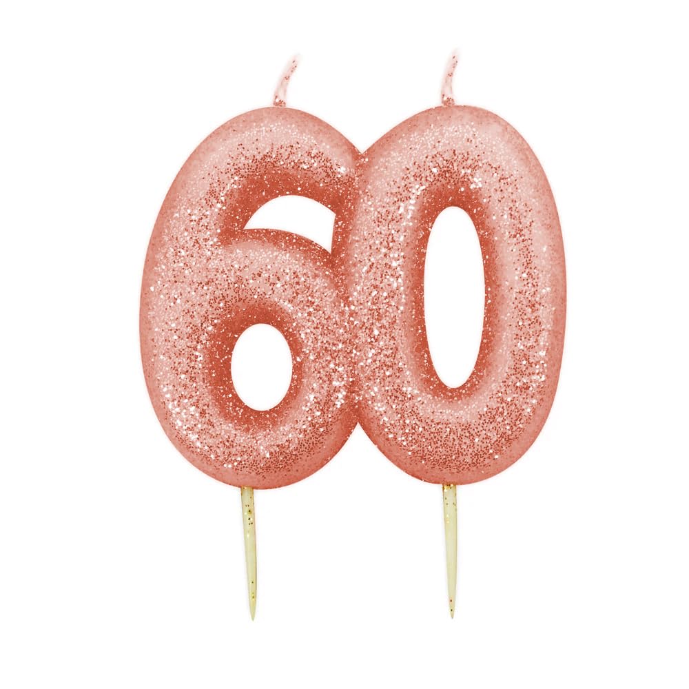 Anniversary House Number 60 Glitter Birthday Candle - Gold, 7cm