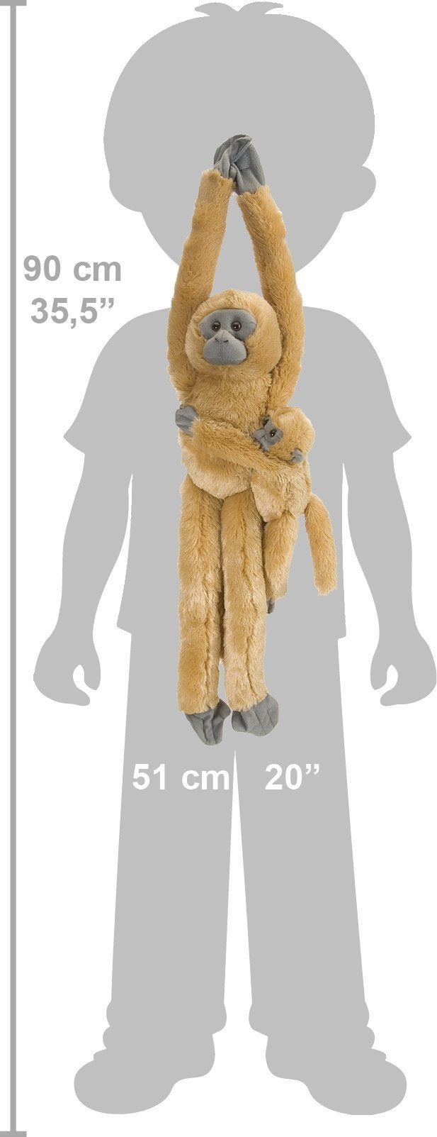 WILD REPUBLIC Hanging Monkey Common Langur Mama with Baby Plush | 20 Inch | Beige 3