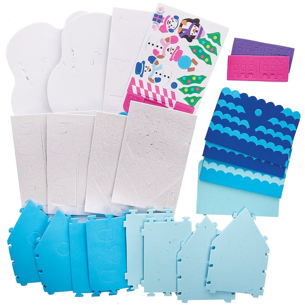 Baker Ross FX292 Snowman House Craft Kit - Pack of 2, 3D Foam Christmas Decoration for Kids