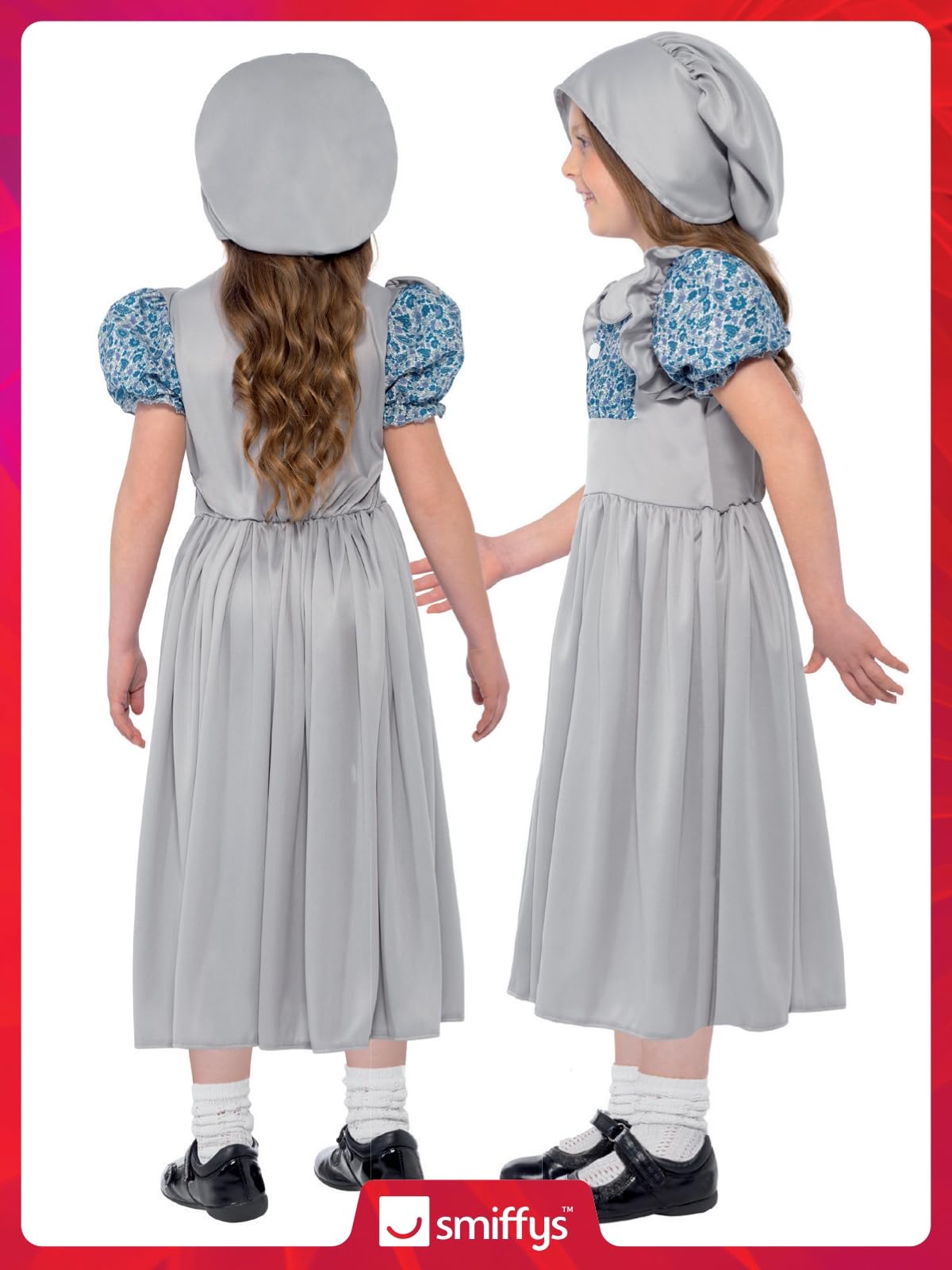 Smiffys Victorian School Girl Costume - Grey Dress & Hat for Ages 7-9 5