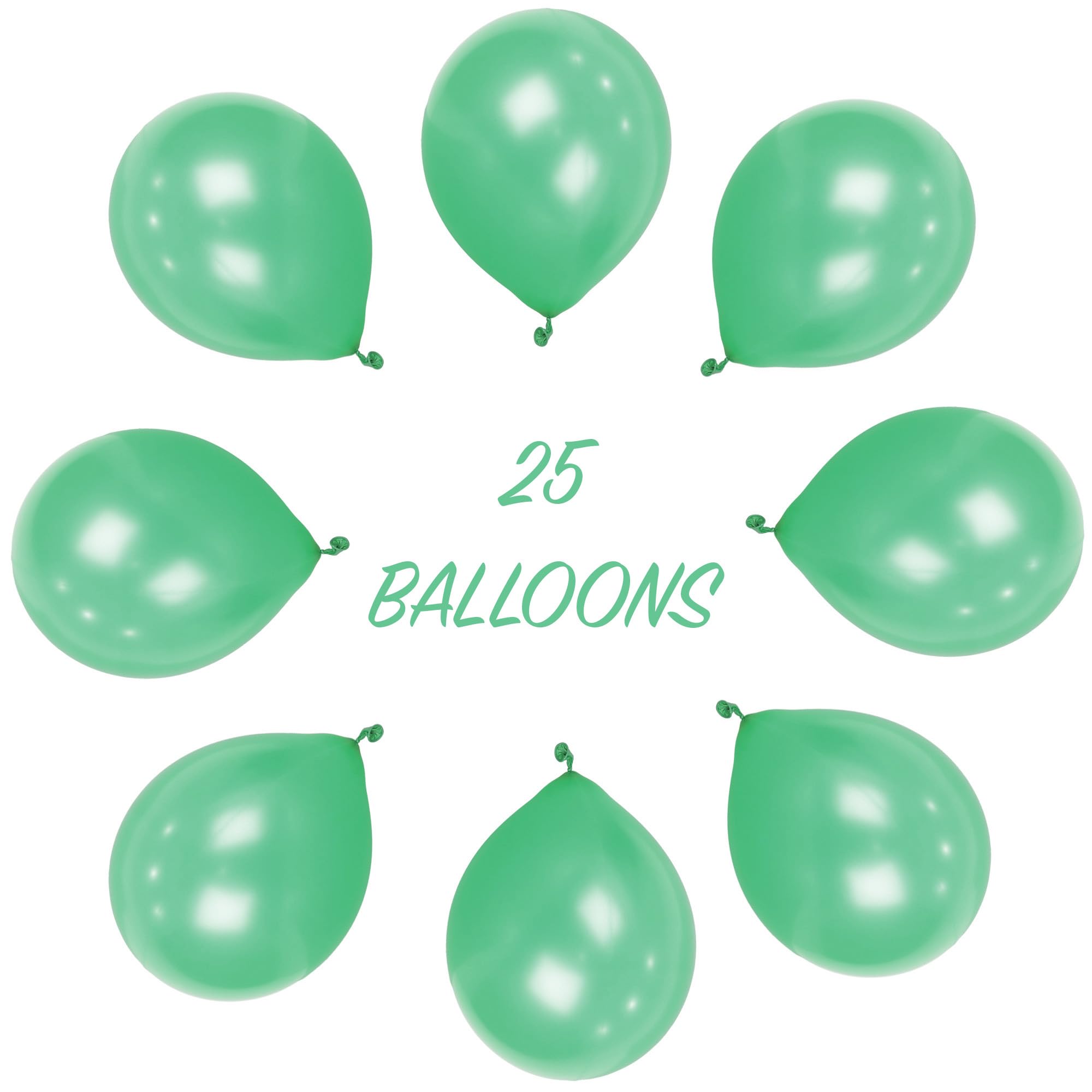 SHATCHI Green Latex Balloons - 25 Pack, 12 Inch Thick, Biodegradable for Parties & Events