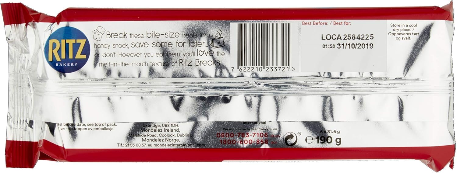 RITZ Breaks Original Crackers, Classic Crisp Savoury Crackers 176g