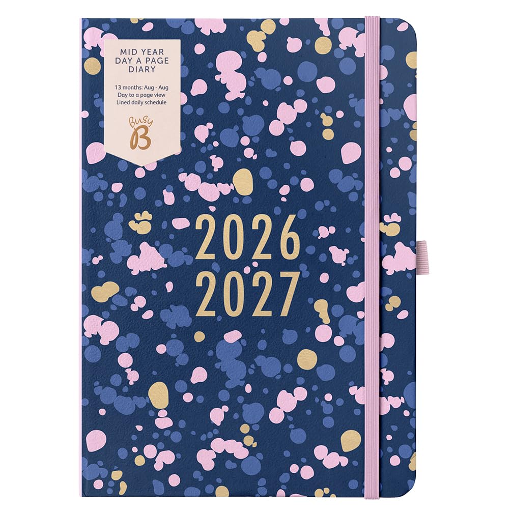 Busy B A5 Day-A-Page Academic Diary | Aug '26 - Aug '27 | Navy Spray Cover 1