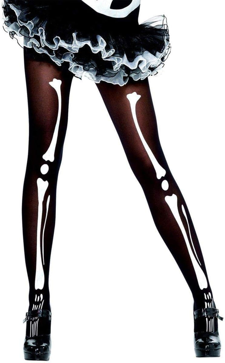 Smiffys Opaque Tights with Skeleton Print - Black | Halloween Costume Accessories | One Size Fits Most