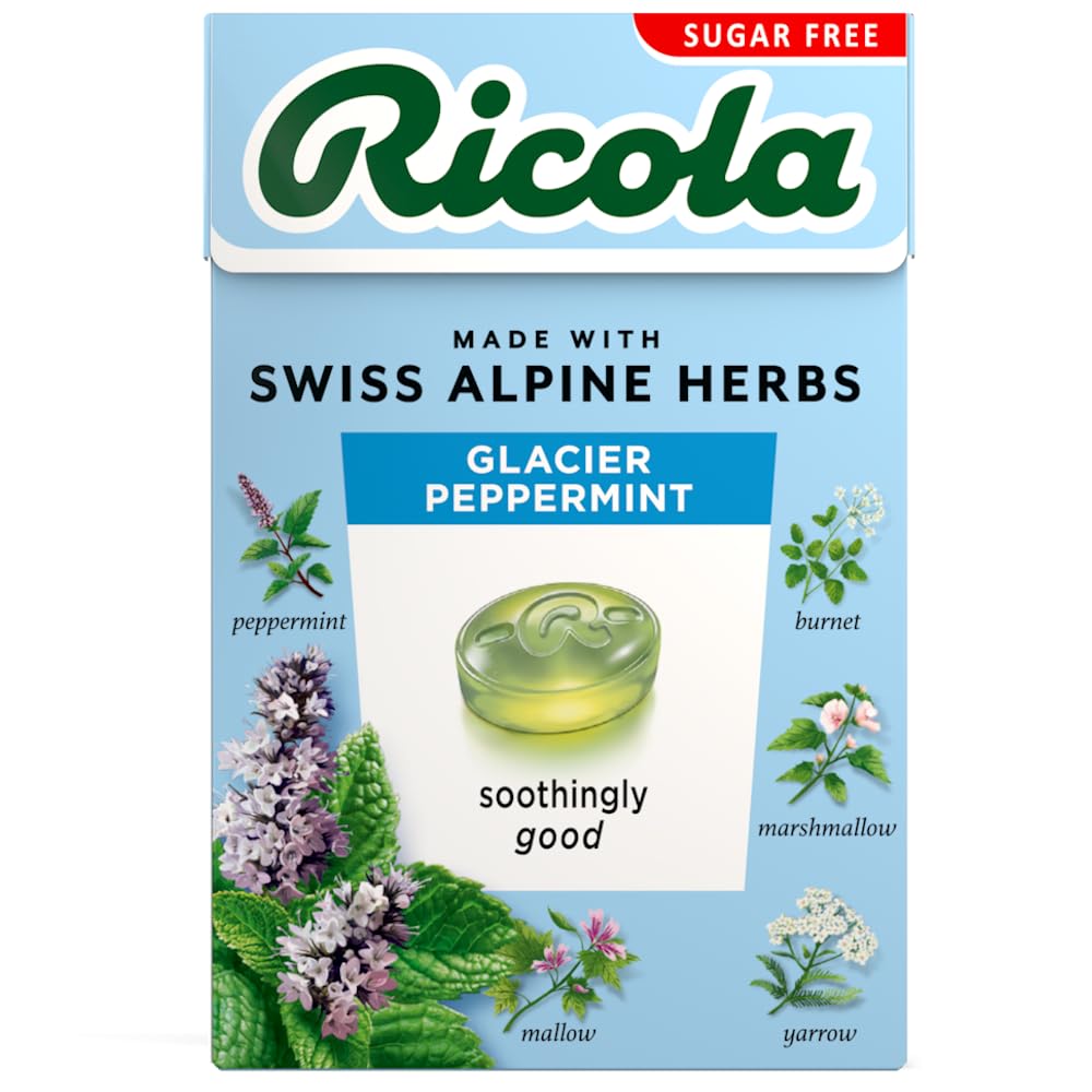 Ricola Glacier Peppermint Sugar Free Swiss Herbal Sweets - 20 Boxes (45g Each)
