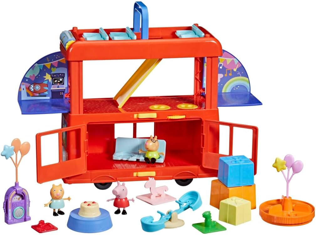 Peppa Pig Peppa’s 2-in-1 Party Bus Playset - 3-Floor Interactive Playset for Ages 3+