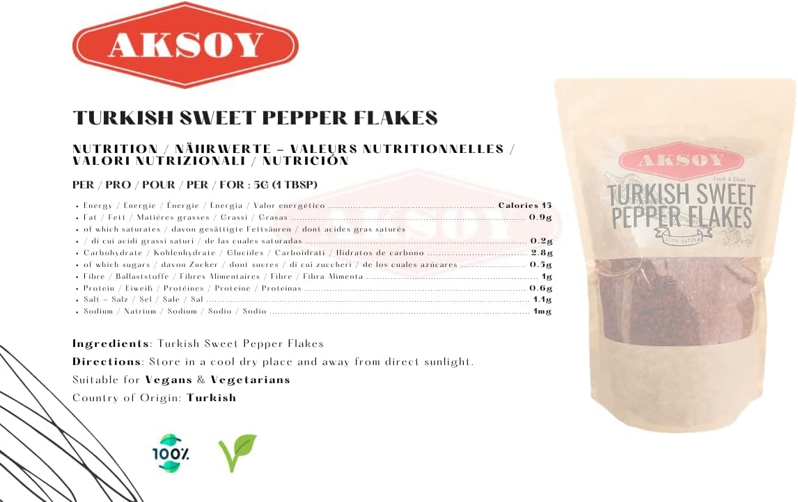 Aksoy Premium Türkische süße rote Paprikaflocken 200 g – Milder und süßer Geschmack, wiederverschließbare Packung 4
