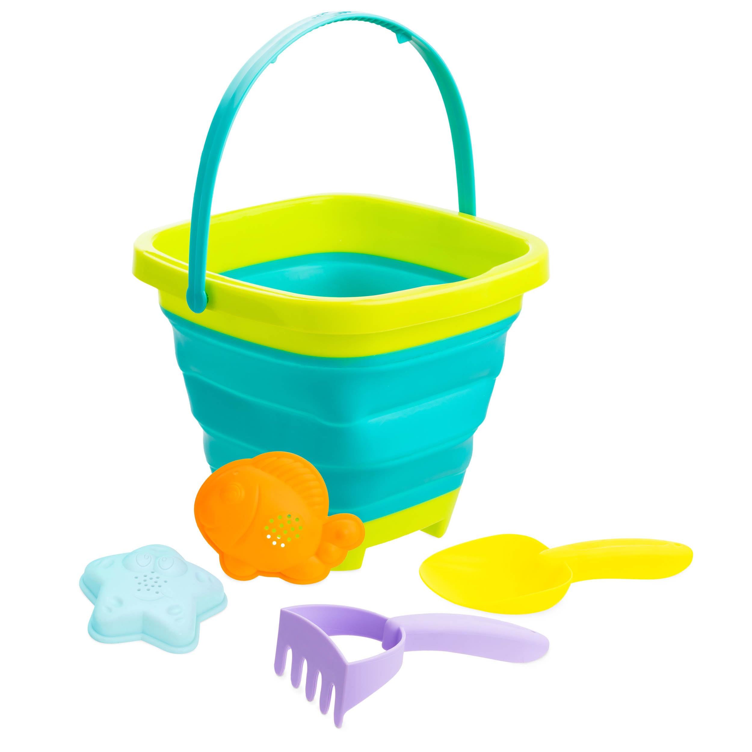 Yello 5pc Silicone Collapsible Bucket Set with Beach Moulds & Tools for Children Aged 3+ 1