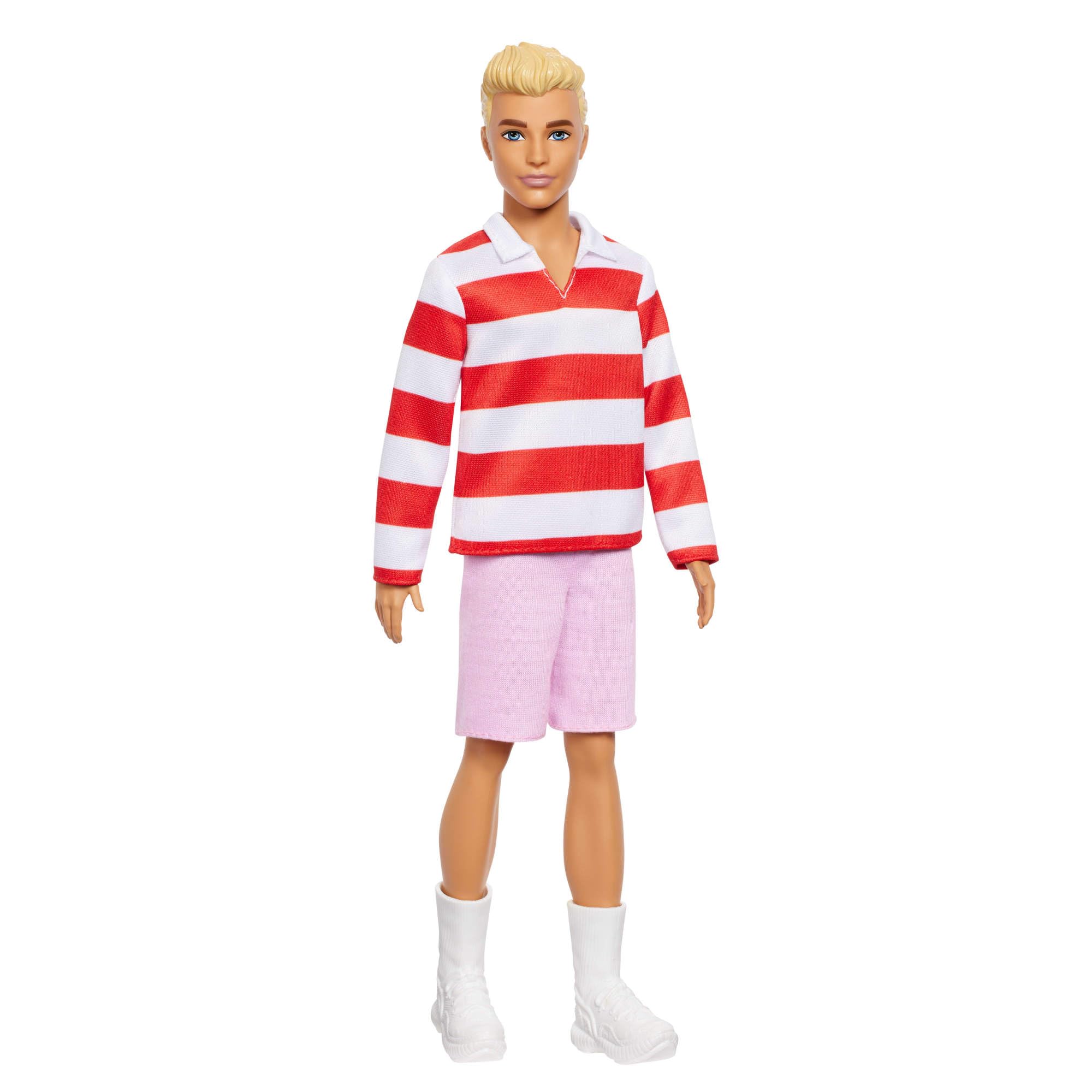 Barbie Fashionistas Ken Doll #241 with Blonde Hair - Red & White Striped Polo, Pink Shorts, White Sneakers