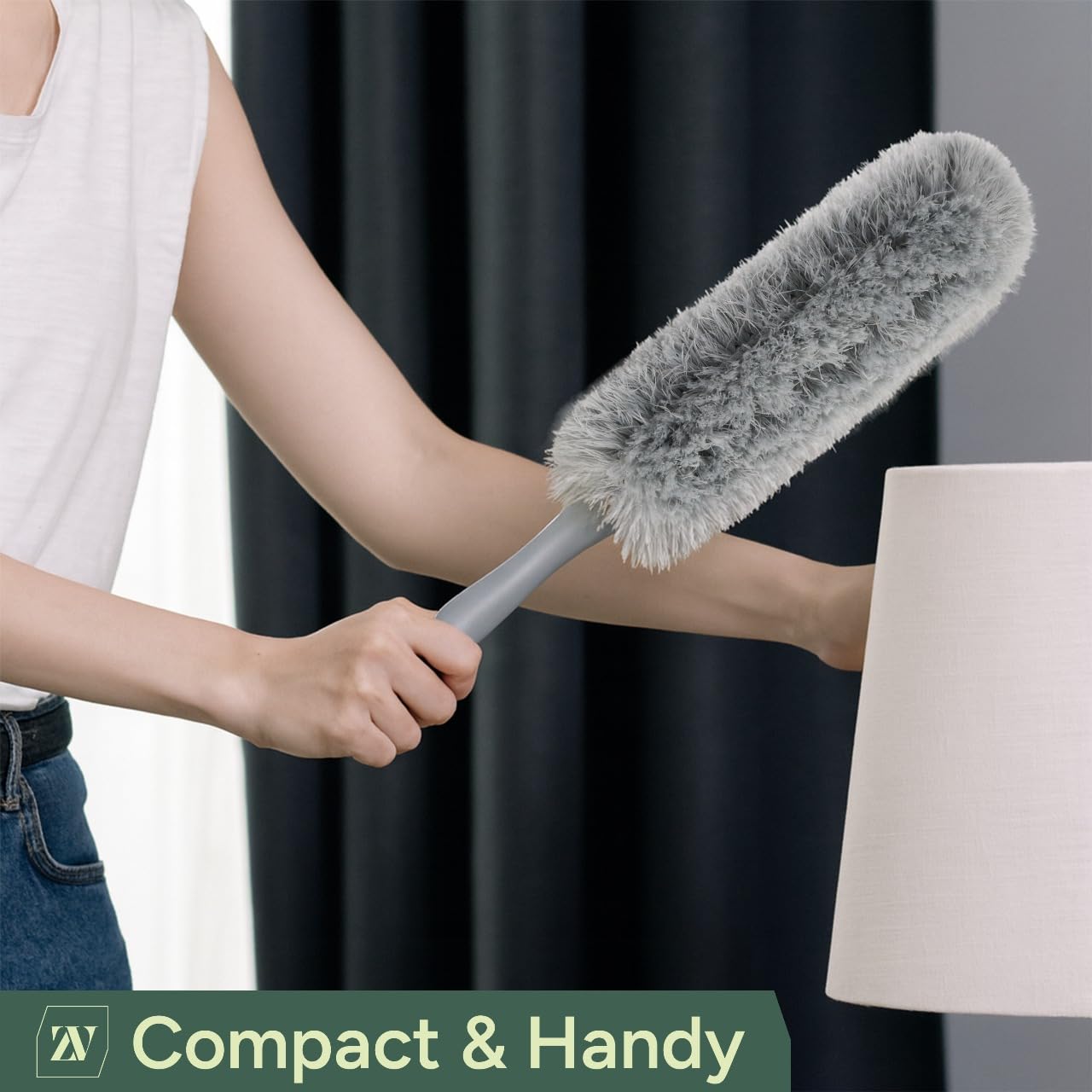 Zuvo Microfiber Duster - Detachable Washable Head | Soft Grip Handle | Grey, Size L 6