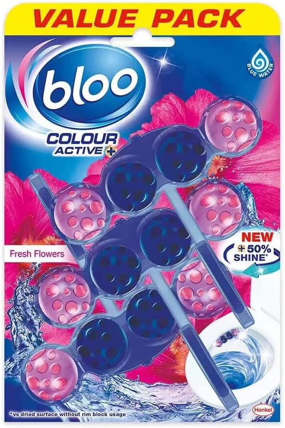 Bloo Colour Active Flower Rim Block, 150 g - Toilet Cleaning with Fresh Scent & Anti-Limescale