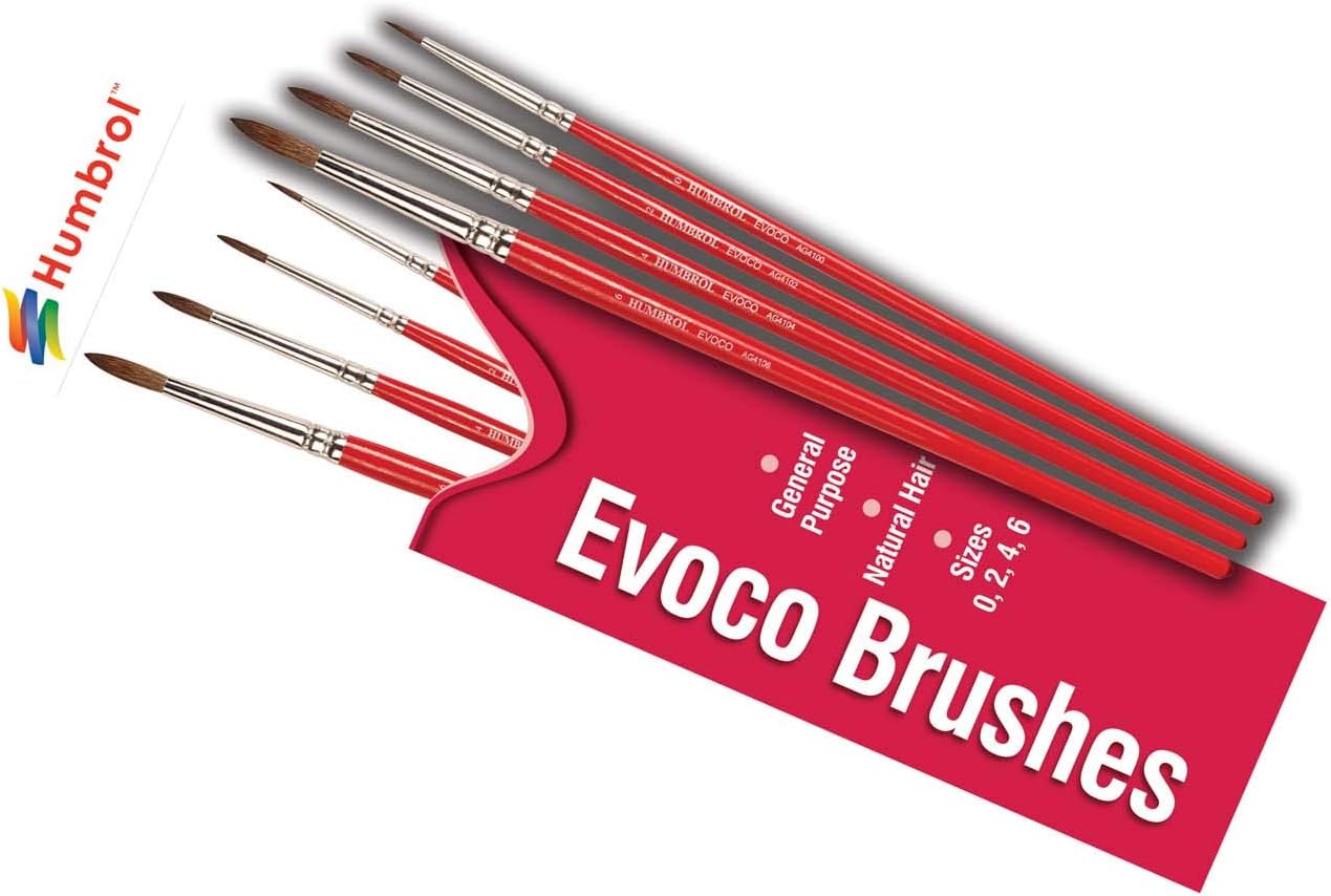 Humbrol Evoco 0, 2, 4, 6 Miniature Paint Brush Set for Modelling & Detailing
