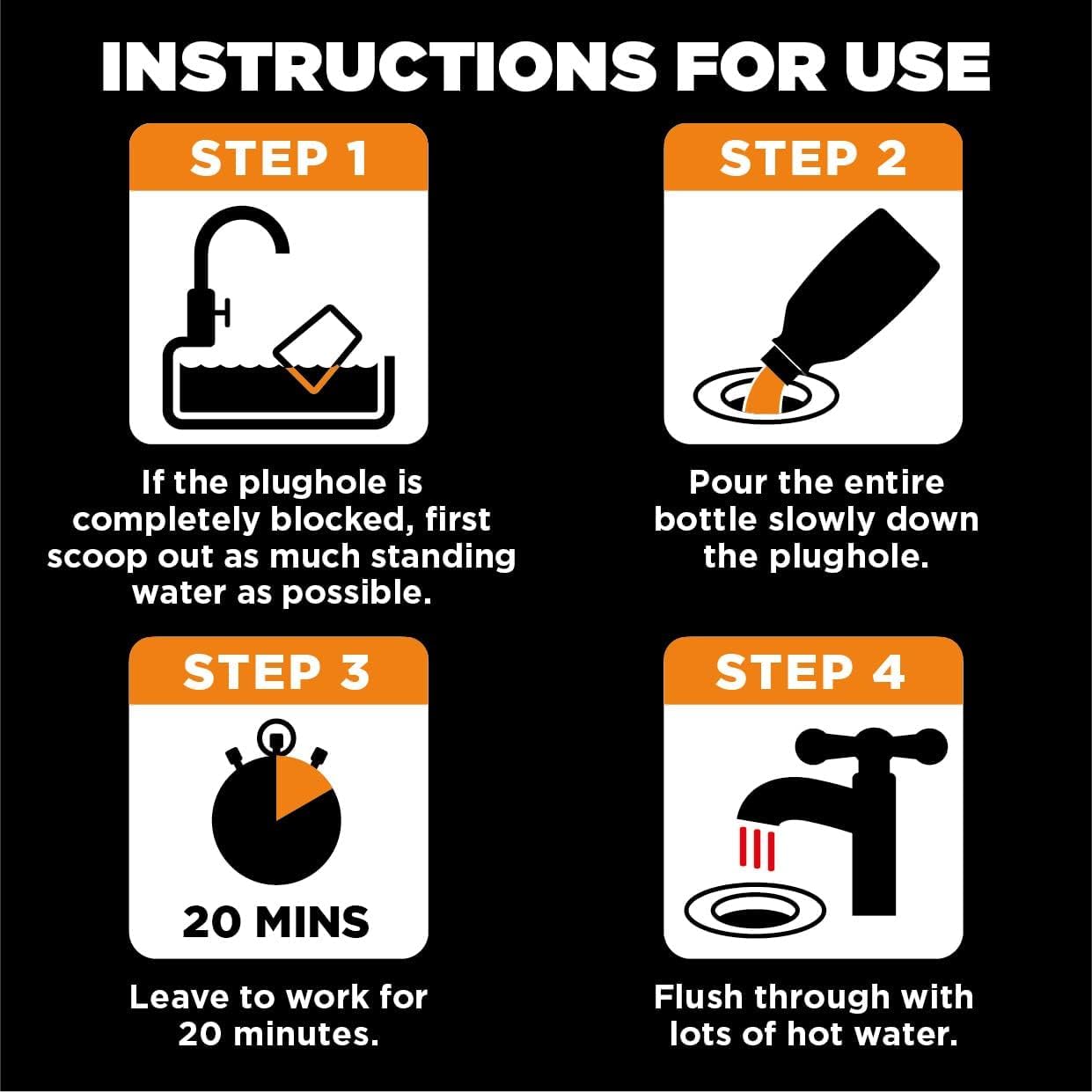 Buster Kitchen Plughole Unblocker 150g, Pack of 6 - Fast-Acting Drain Cleaner for Sinks & Pipes