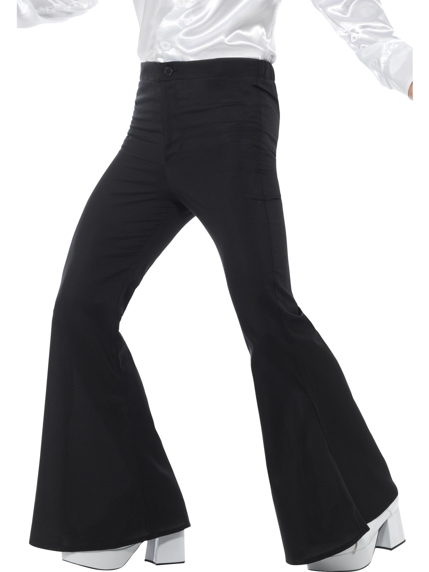 Smiffys Men's 1960s Groovy Black Flared Trousers - Retro Hippie Fancy Dress for Adults