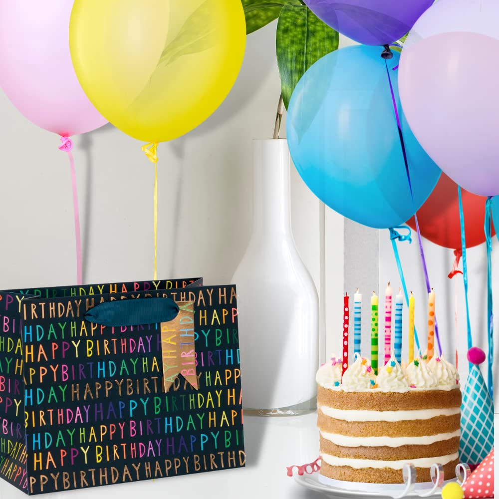 Glick Luxury Happy Birthday Large Landscape Gift Bag | Navy Blue | 355mm x 275mm x 100mm 2