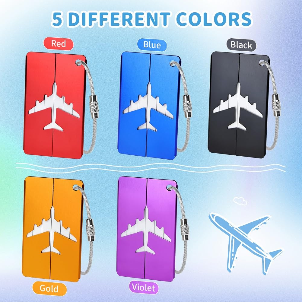 MOXYOY 5-Piece Metal Luggage Tags Set - Durable Aluminium with Stainless Steel Ties | 3' x 1.5' 4