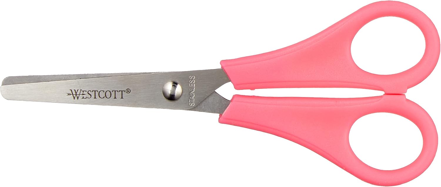 Westcott Kids Scissors - Stainless Steel Blades with 5 cm Scale, Blunt Tip, 5"/13 cm, Pink