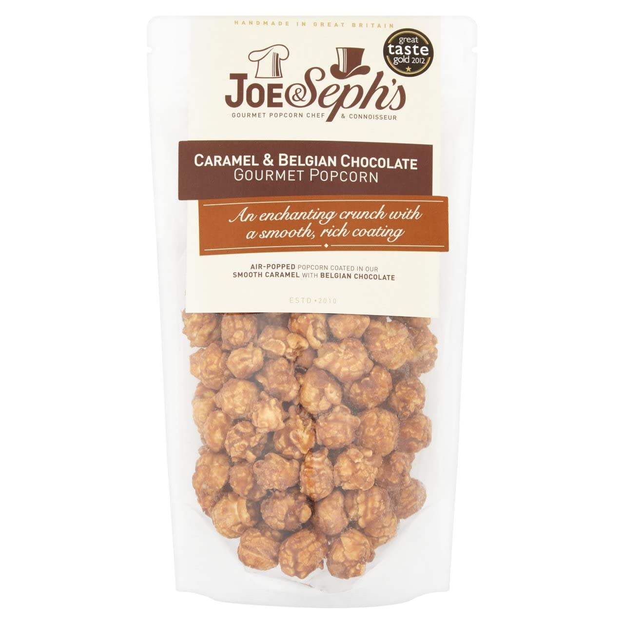 Joe & Seph's Belgian Chocolate Caramel Popcorn - Handmade Air-Popped Snack, 75g