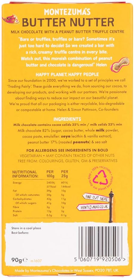 Montezuma - Butter Nutter 35% Cocoa Milk Chocolate with Peanut Butter Truffle Centre, 90g Bar 3