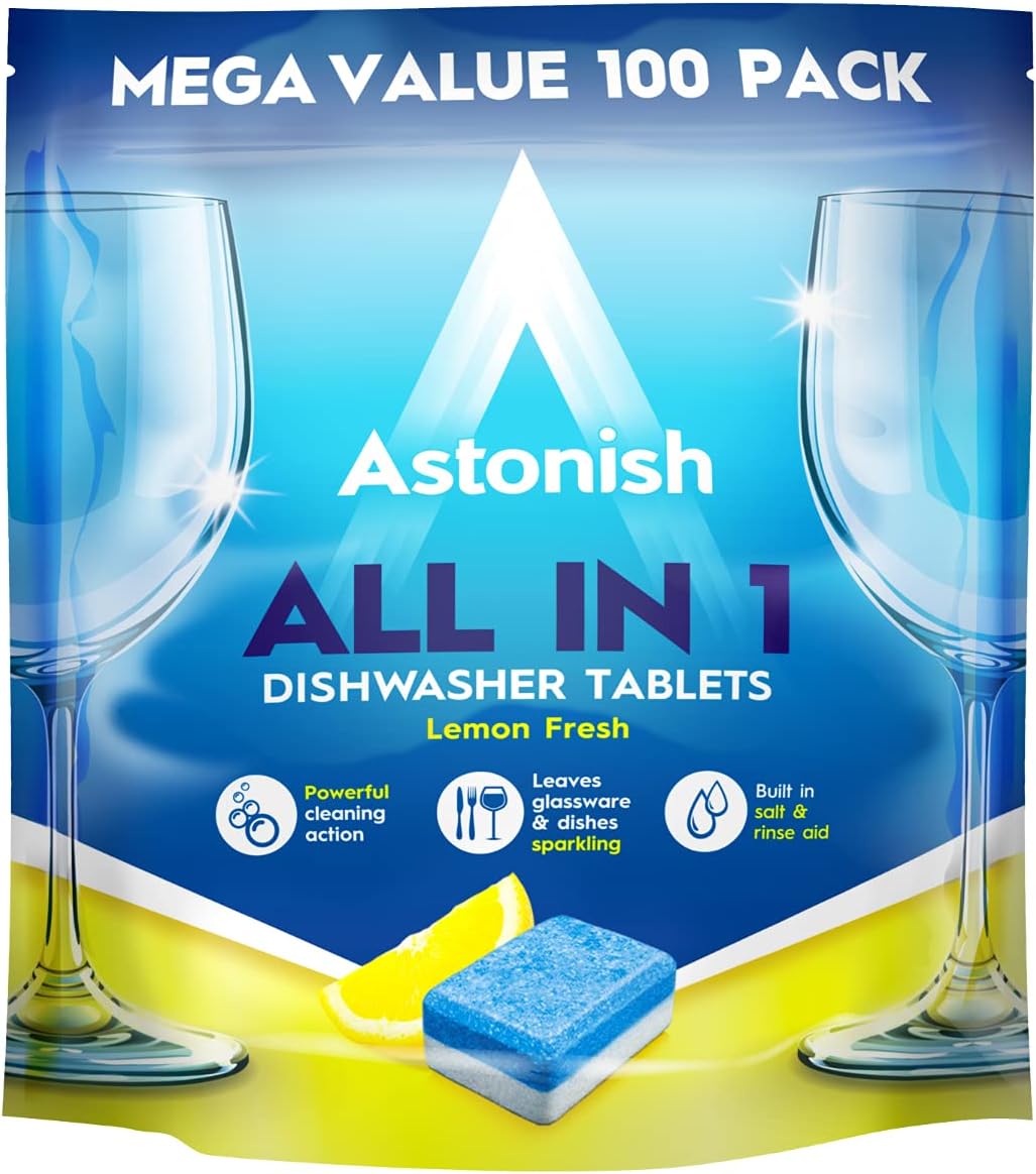 Astonish All In 1 Dishwasher Tablets with Salt & Rinse Aid - 100 Tablets, Lemon Fresh