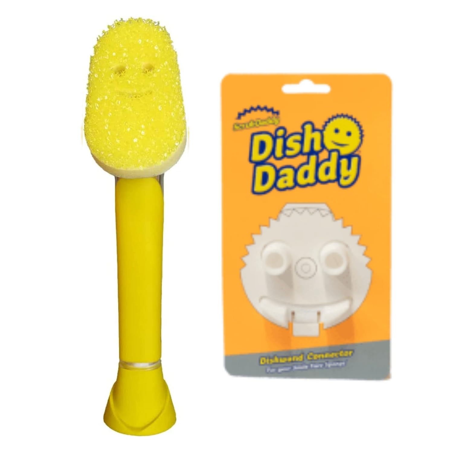 Scrub Daddy Dish Daddy Wand & Connector Head - Soap Dispensing Dish Brush with Texture-Changing Sponge, Built-in Scraper & Stand - Yellow