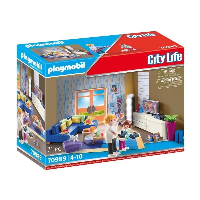 Playmobil 70989 Family Room Playset - Interactive Living Room with Light & TV Features, Ages 4+ 5