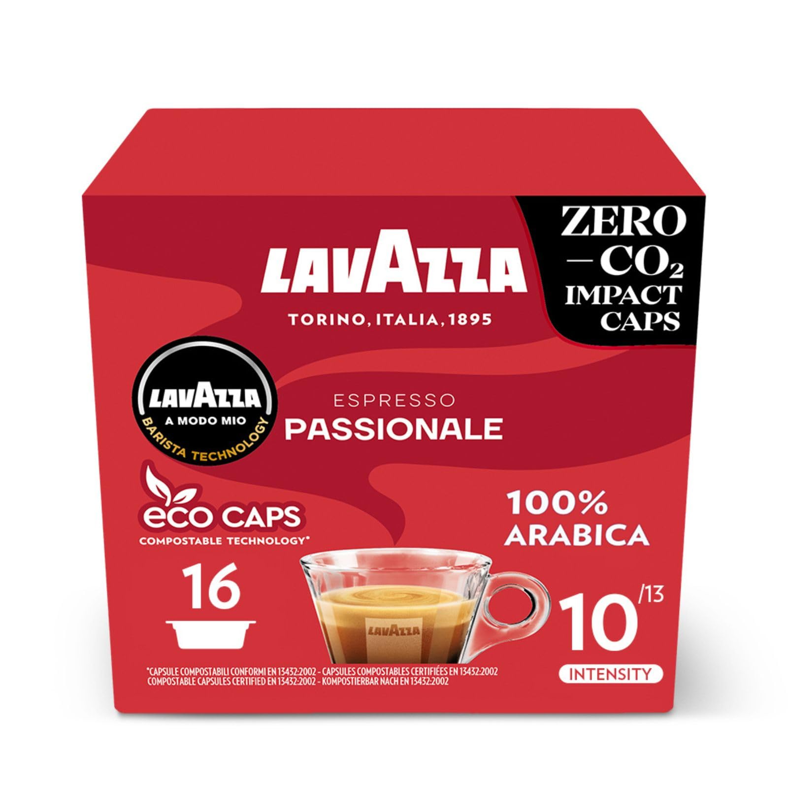 Lavazza A Modo Mio Espresso Passionale - 96 Compostable Coffee Capsules, 100% Arabica, Intensity 11/13
