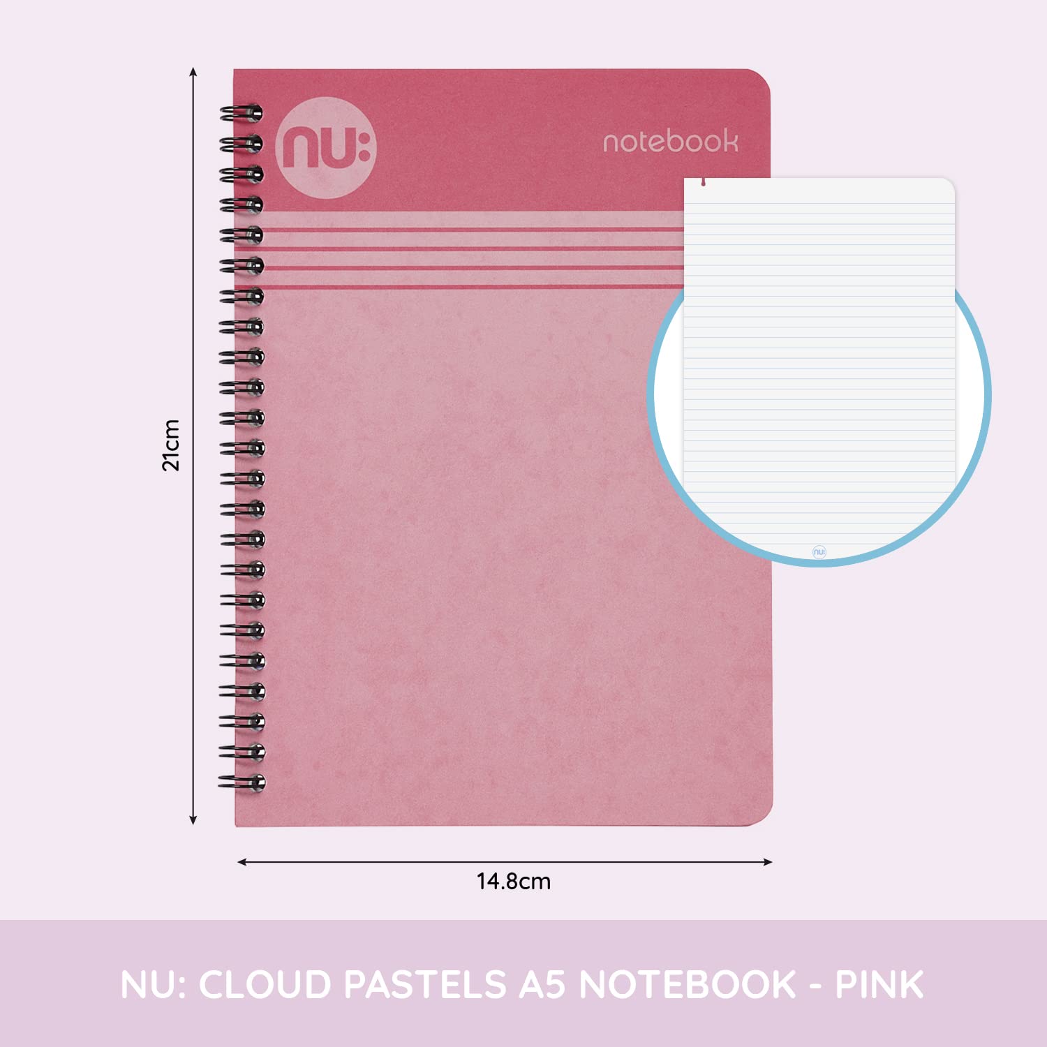 nu: Notebooks - Cloud Pastels Range - A5 Ruled Wirebound Notebook | Pink | 110 Pages 2