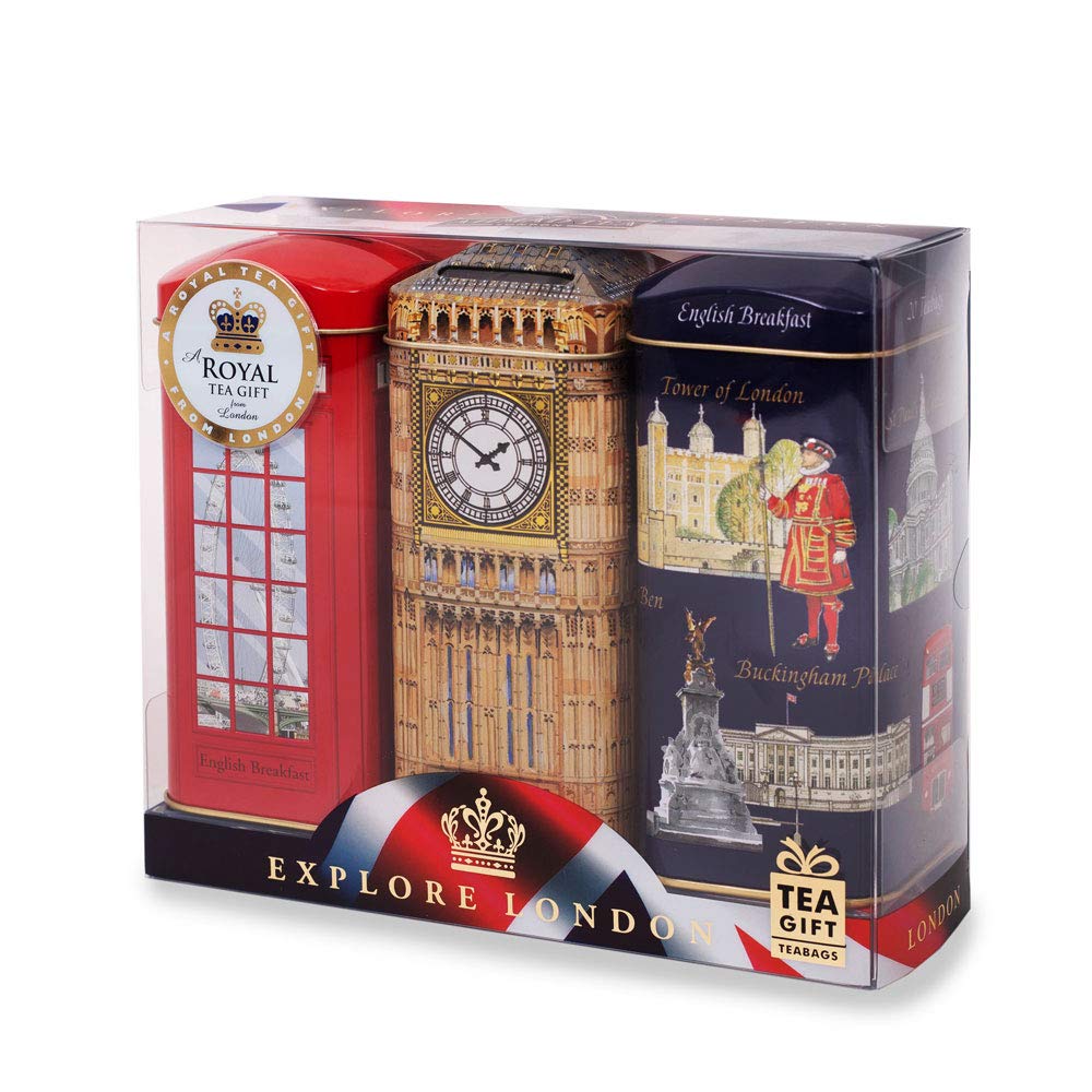 Ahmad Tea London Collection English Breakfast Tea Caddy Gift Set - 3 x 20 Teabags