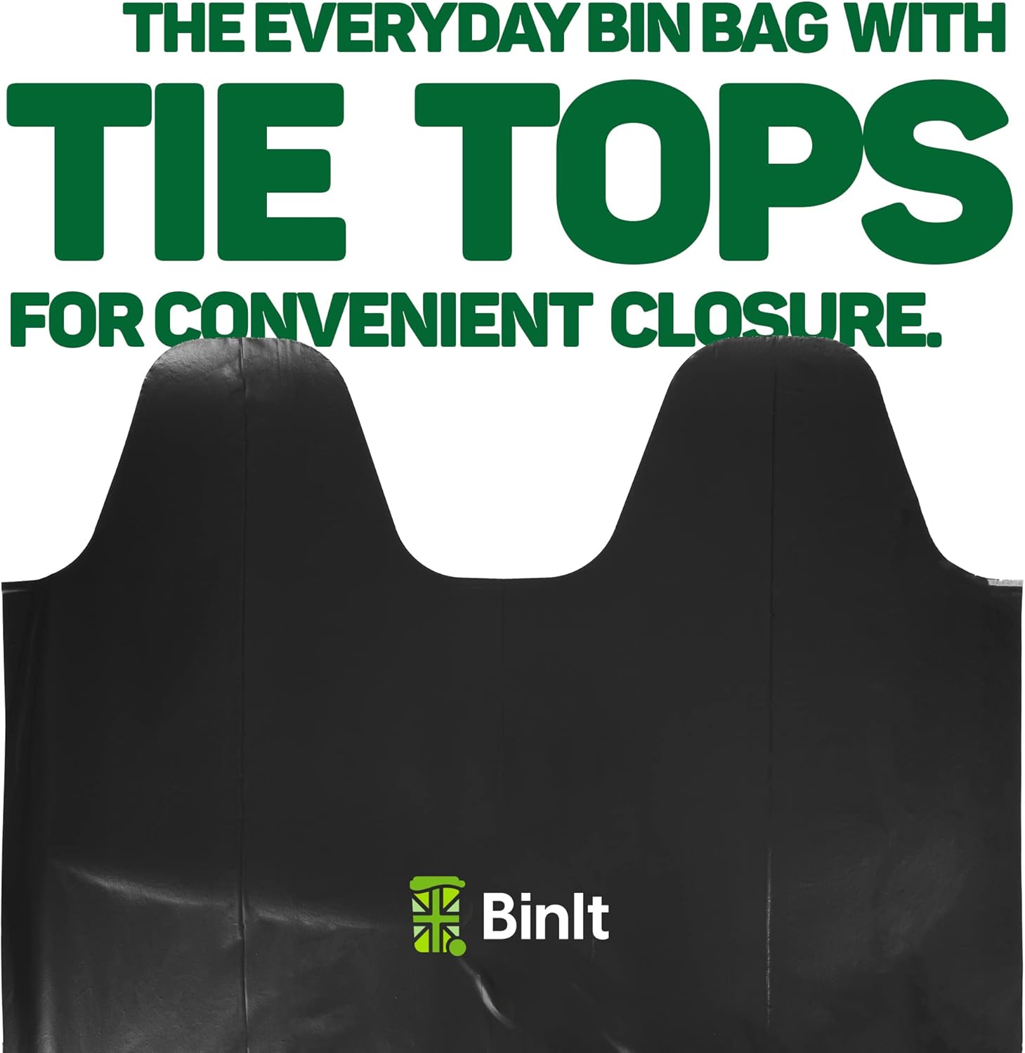 BIN IT 70L Tie Top Bin Liners, 100% Recycled Leak-Resistant Refuse Sacks for Home, Office & Garden