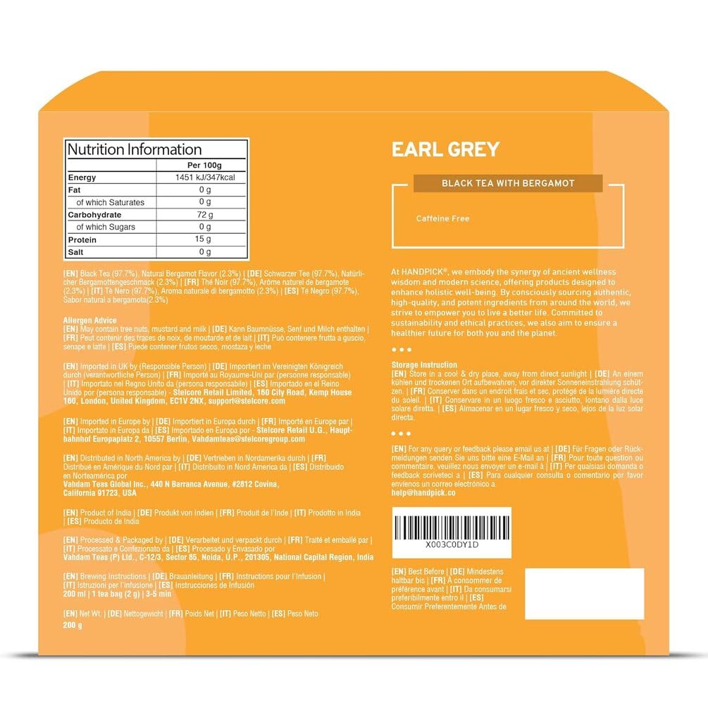 HANDPICK Earl Grey Black Tea Bags (100 Count) - 100% Pure Assam Tea with Bergamot Extract, Citrus Flavor, Brew Hot or Iced 4