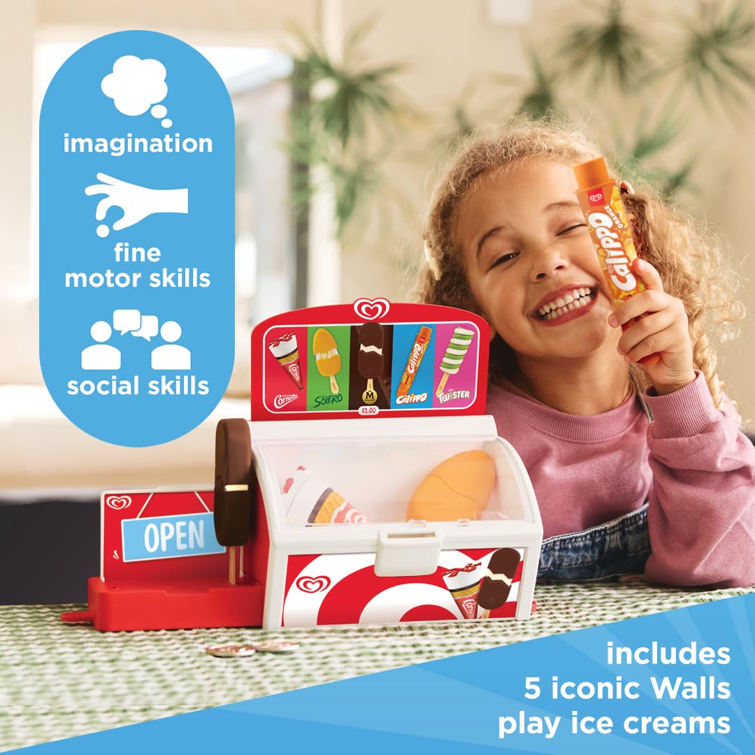 Casdon Walls Ice Cream Freezer Toy - Pretend Shop Playset for Children Aged 2+ | Includes 5 Ice Creams