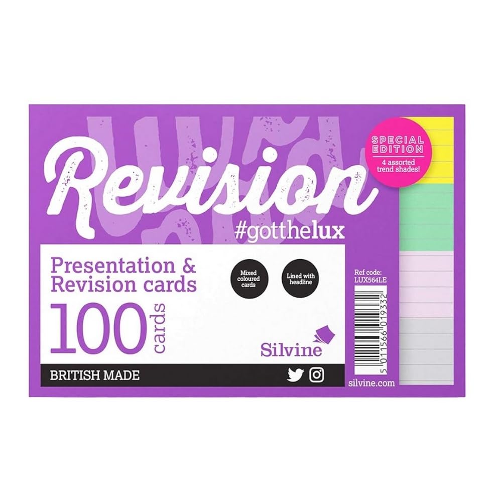 Silvine Luxpad Revision A6 Flash Cards - Lined, 100 Cards, Assorted Colours | 6x4 Size 3