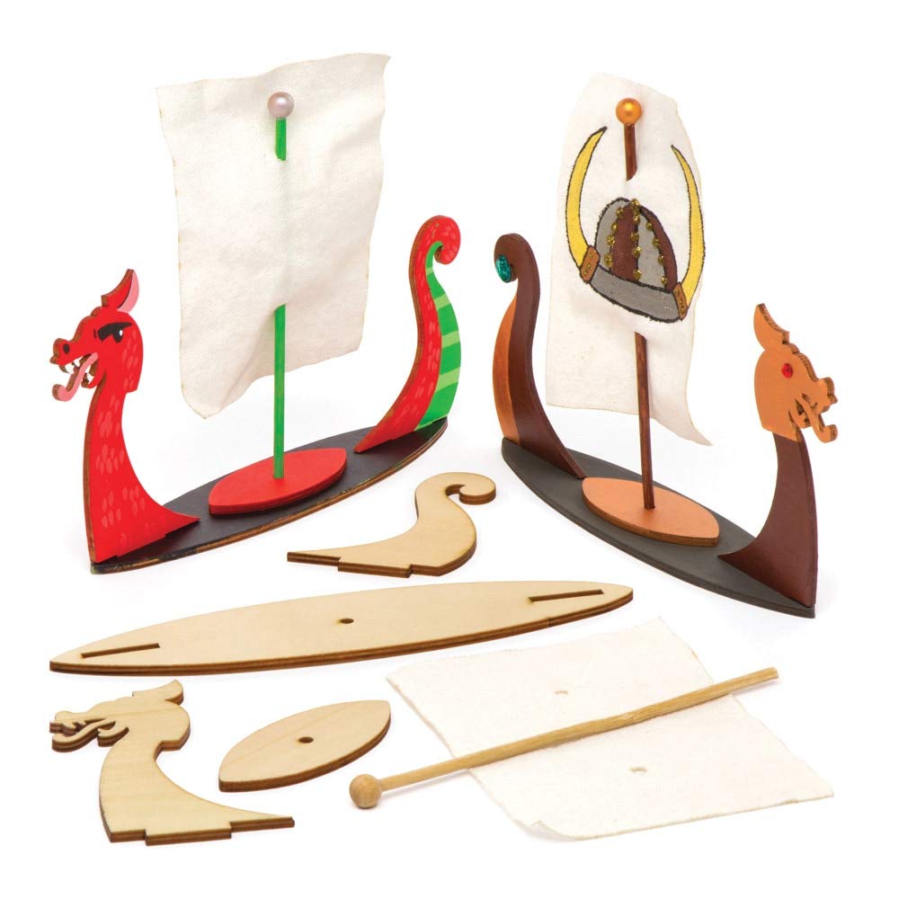Baker Ross Viking Longboat Kits (Pack of 3) - 4mm Plywood Craft Kit for Ages 3+