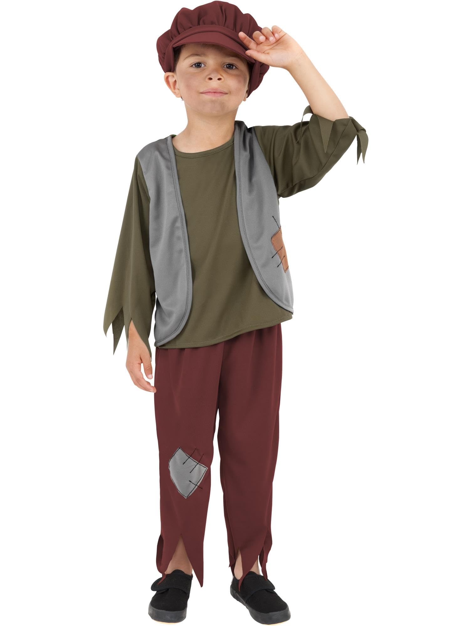 Smiffys Victorian Poor Boy Costume - Green Top, Trousers & Hat, Ages 7-9