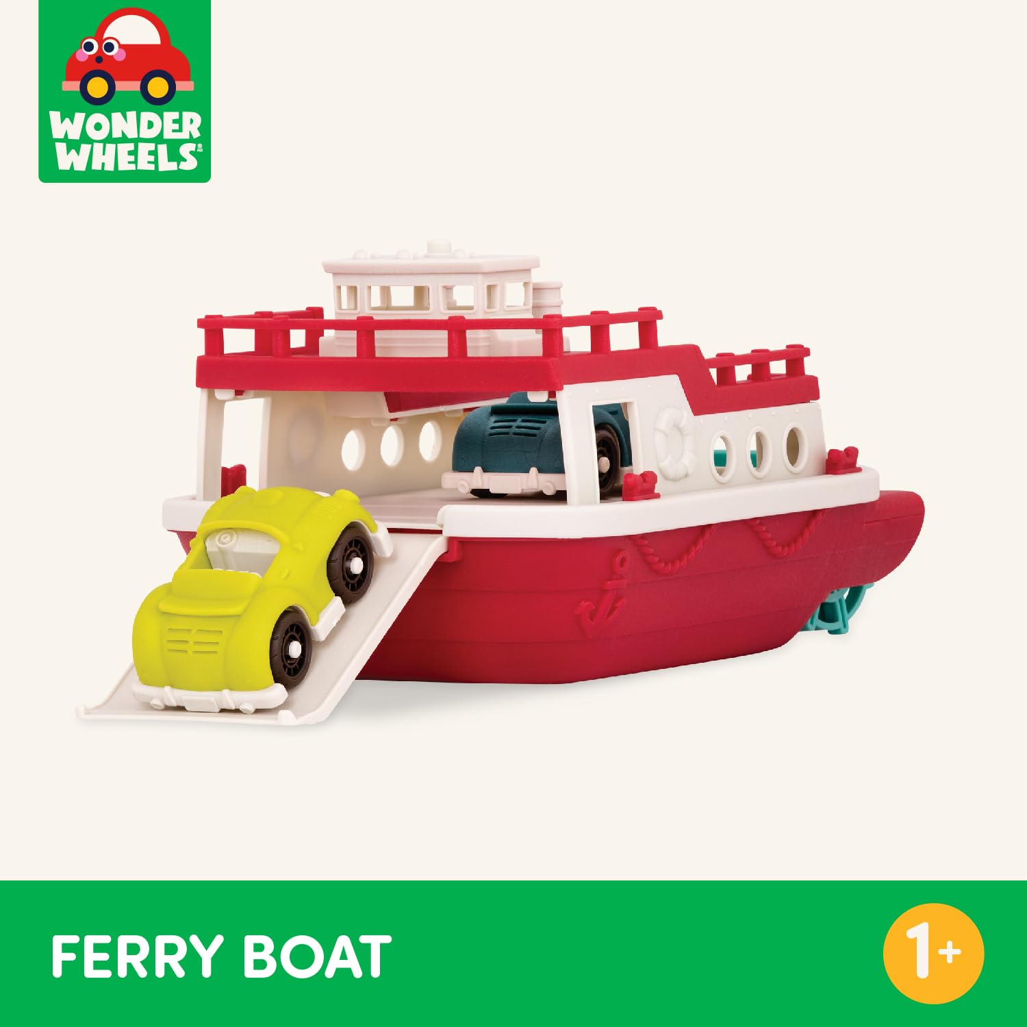 Wonder Wheels by Battat VE1059Z Ferry Floating Bath Toy Boat with Cars - Floating Playset for Toddlers 12 Months and Up 14