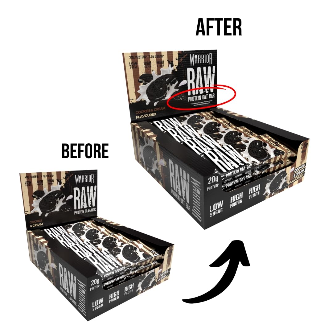 Warrior Raw Protein Bars - 12 x 75g Cookies & Cream High Protein Oat Flapjacks - Low Sugar, High Fibre - UK Made 3
