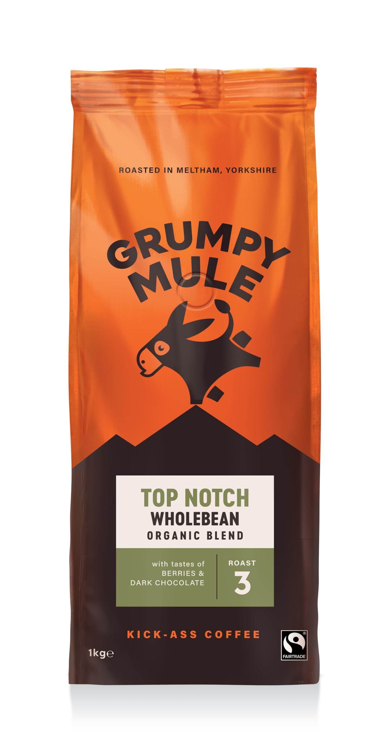 Grumpy Mule Top Notch Organic Blend Whole Coffee Beans - Berries & Dark Chocolate Notes | 1kg