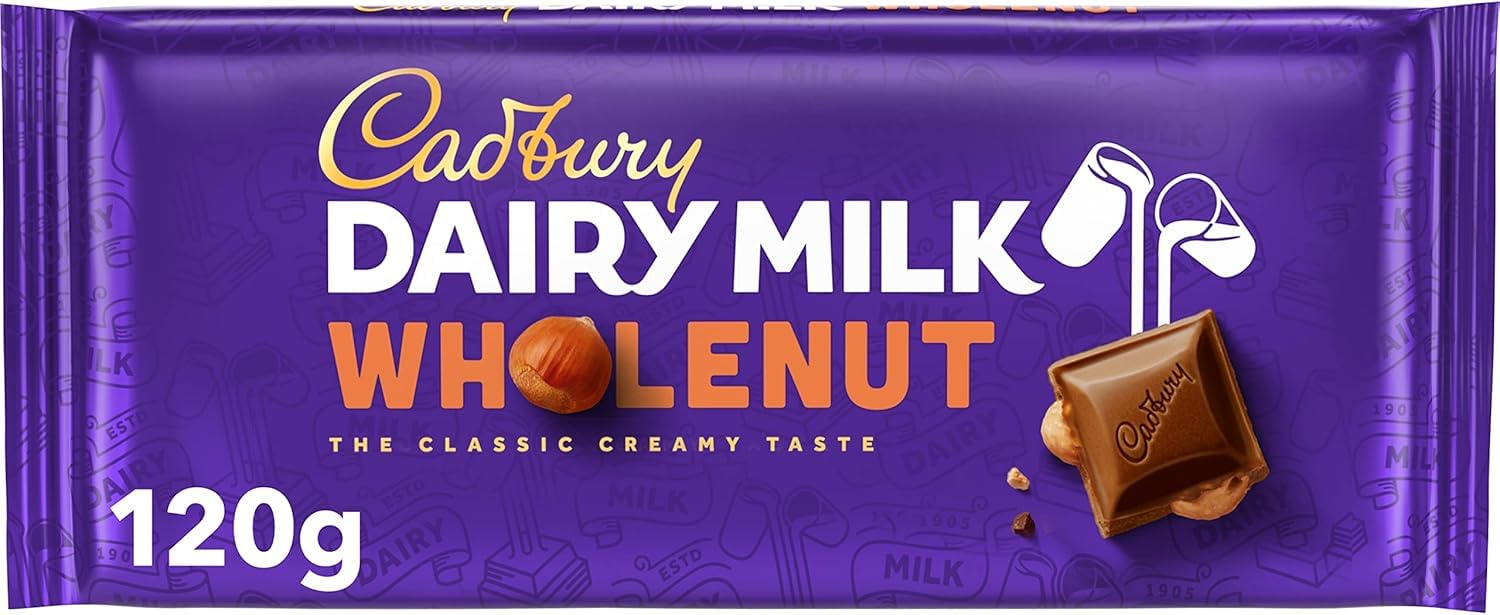 Cadbury Dairy Milk Whole Nut Bar with Whole Hazelnuts, 120g
