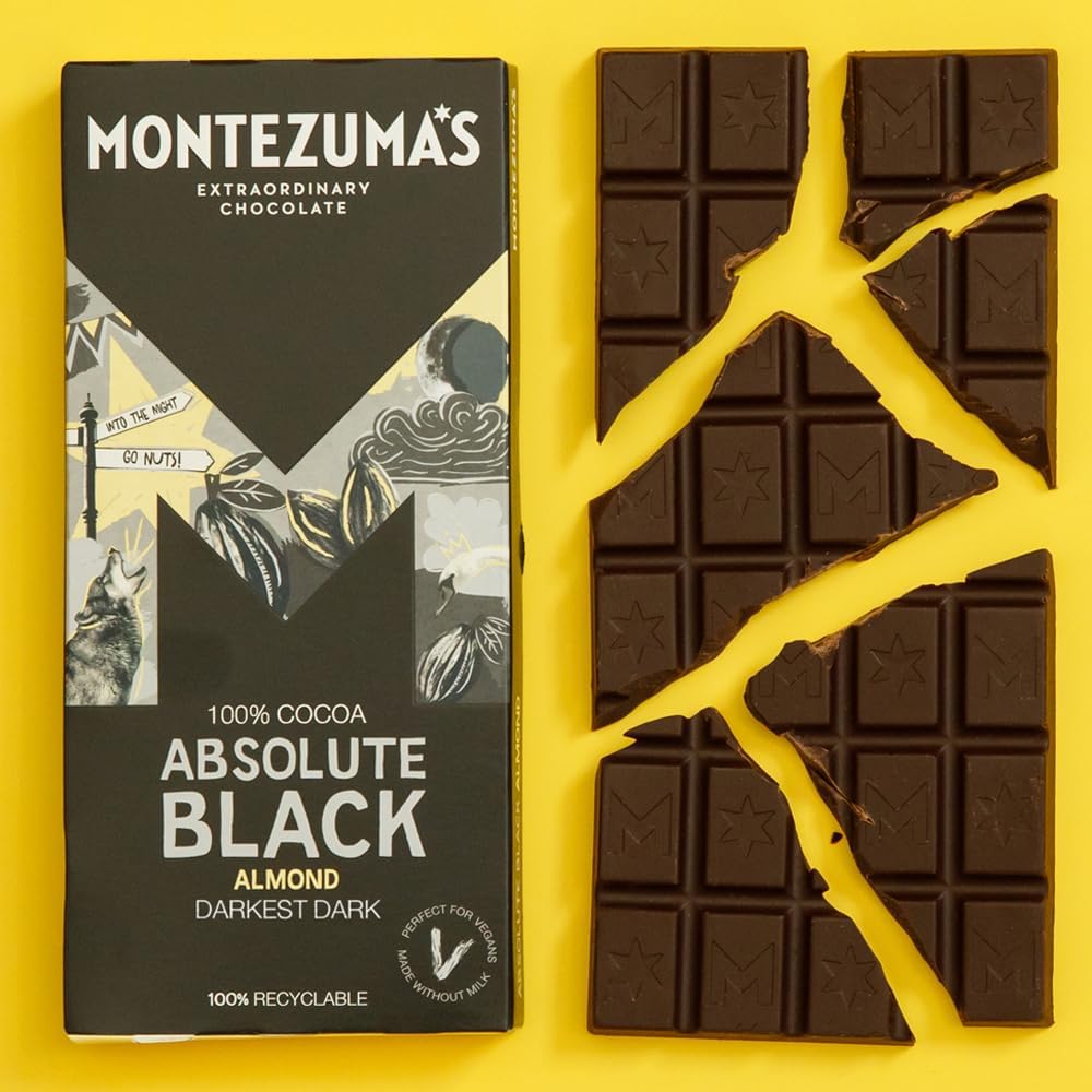 Montezuma - Absolute Black 100% Cocoa Dark Chocolate with Almonds 90g Bar 5