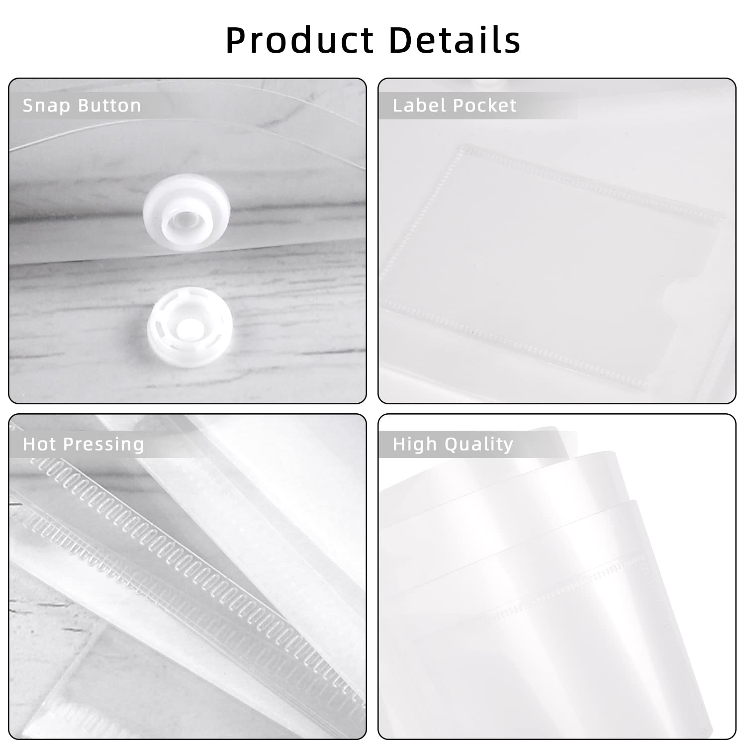 GoodtoU A5 Plastic Document Wallets - 6 Pack Clear Polypropylene Folders with Popper Closure 5